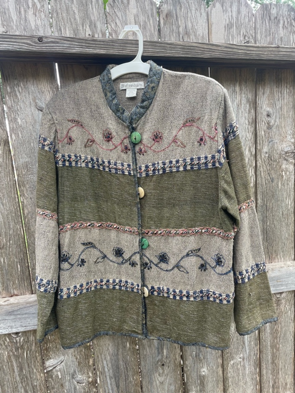 Olive & Taupe Embroidered Women’s Cardigan Jacket Sweater